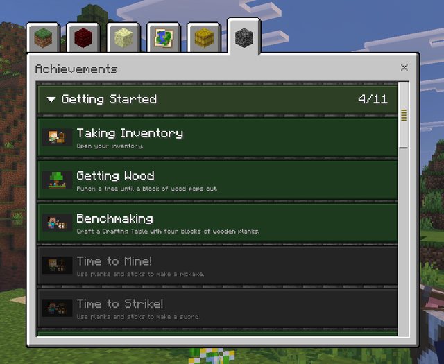 Every Bedrock achievement, in its own tab