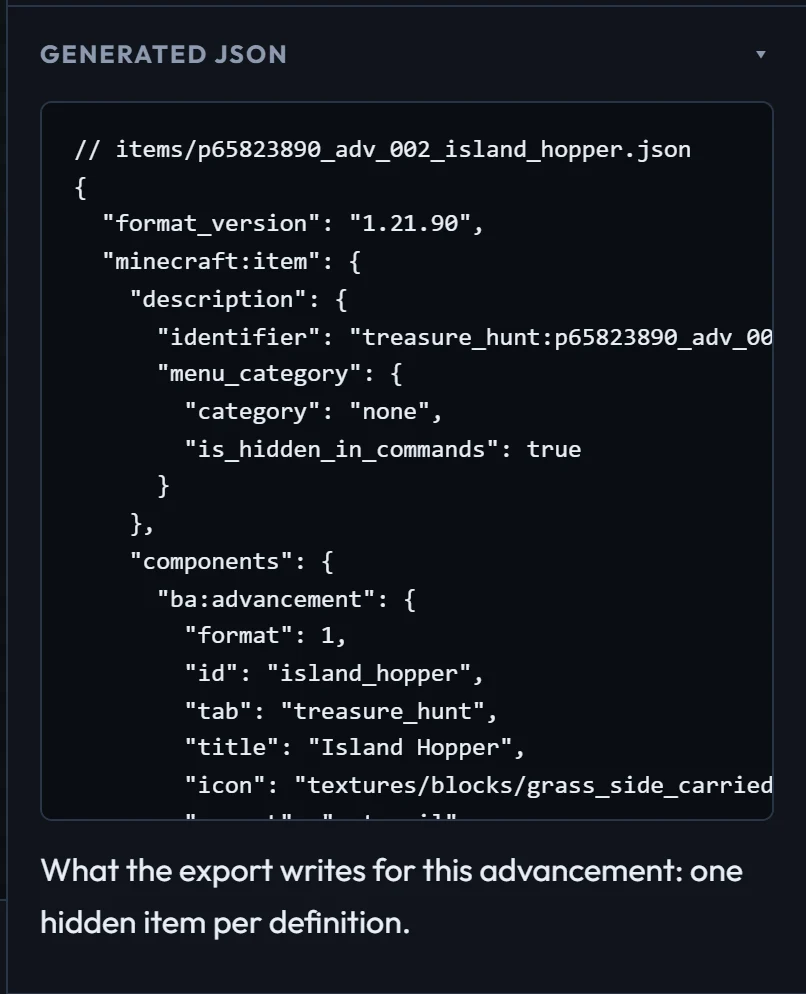 The JSON the creator writes for one advancement
